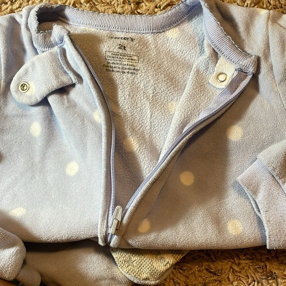 CARTERS FEET IN SLEEPING ONESIE 2T DISNEY PERIWINKLE W WHITE DOTS PRINCESS EUC